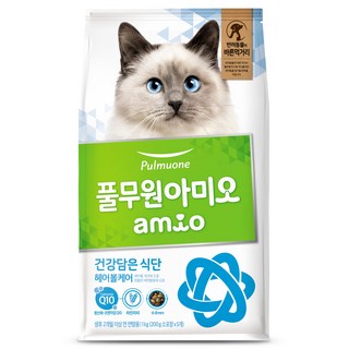 풀무원아미오 고양이 건강담은 식단 기능성 사료, 헤어볼, 1kg, 1개