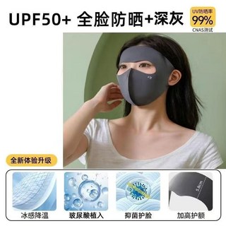 全臉防曬冰絲面罩 防紫外線 涼感面罩 防曬口罩 立體口罩, 冰絲防曬面罩【深灰色】,2025升級款-臉基尼-防曬無憂