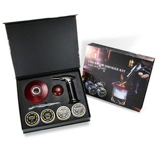 위스키 훈연 스모크 칵테일 스모커 키트 훈제 연기 불향 위스키스모커 기본 얼음 세트 + 우드 케이스 1개, E 세트-훈제기+화기+도구+목재