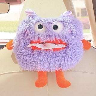 車載紙巾盒創意可愛扶手箱抽紙盒車上搞怪紙巾掛袋汽車內裝飾用品, 紫毛毛怪獸-紙巾盒