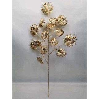 仿真植物 永生花 仿真銀杏葉尤加利 滿天星 鳳尾 龜背葉 花材 金色假花 仿真花 婚禮禮堂布置 家居裝飾, 小鐵扇葉, 1個