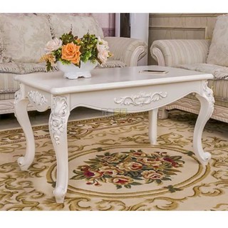 歐式茶幾田園客廳象牙白色咖啡桌，實木小戶型簡約邊幾茶桌, 象牙白描金,100公分