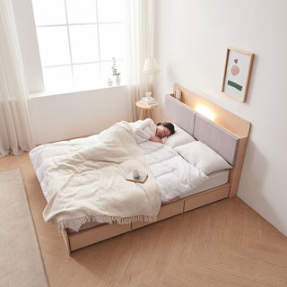 파로마 소프 쿠키 LED 호텔 수납 침대 프레임+소프트 독립유로탑30T 매트리스(슈퍼싱글/ 퀸/ 킹), 02.프레임+소프트30T DDM078 착불_메이플