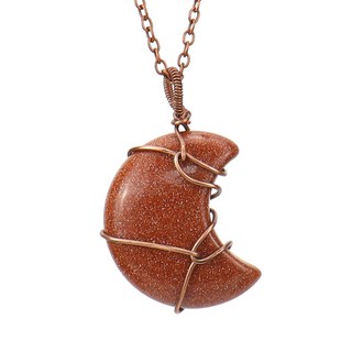 新款復古手工繞線水晶寶石天然石月亮吊墜項鍊N608，手工復古風，氣質百搭款