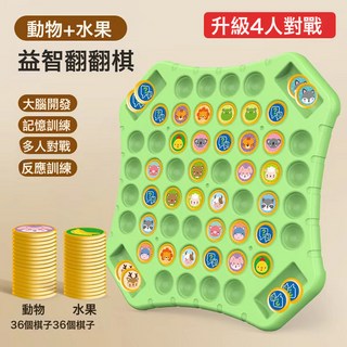 DFMEI 兒童益智桌面遊戲玩具對對碰消消樂訓練孩子記憶反應能力, 如圖, (四人對戰)記憶翻翻棋【水果+動物】72棋子