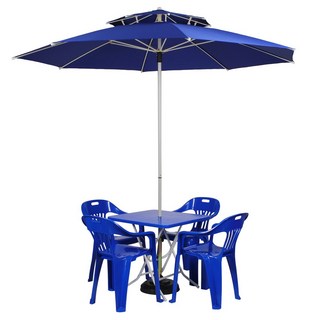 국산 2단 2700 파라솔 플라스틱 테이블 의자 세트 (블루), 파라솔2700(블루), 사탁(블루), 사각의자(블루)