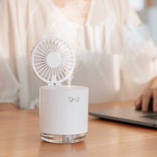 Hqzoomee미니 가습기 미니 가습기 필터&미니 가습기 무드등&미니 선풍기 3 in 1, 흰색