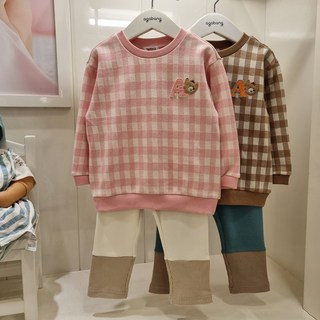 아가방 NC엑스코점 이월 50% 강추! 세트로 단품으로 활용하기 좋은! 잔잔한 체크패턴 귀여운 와펜 제프체크맨투맨상하! 외출복! 등원룩