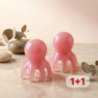 문어 괄사 1+1 두피 바디 지압 마사지기, 로즈쿼츠 핑크, 2개