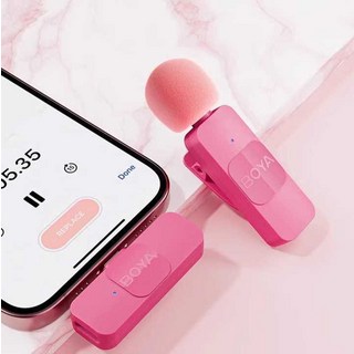 무선마이크 핀마이크 아이폰 콘텐츠제작 녹음용 브이로그 실시간녹음 고음질 원터치소음제거 촬영용 BOYA V, 상세페이지 참고, 1. 분홍색 Lightning 1대1