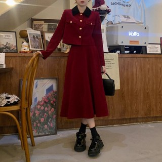 春秋新款顯瘦減齡梨形身材連衣裙兩件套 大碼小香風套裝女