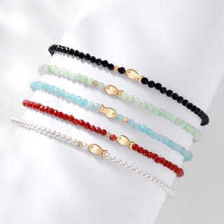 [골드팡]14k 행운물고기 천연석 소원팔찌 (5종) 당일출발 여성 탄생석 원석 생일선물 수능 합격 기원 소원주얼리