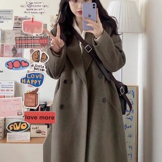 黑色法式赫本風毛呢外套女，秋冬加厚呢子上衣