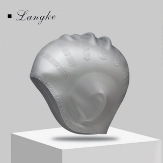 護耳硅膠游泳帽 高檔高顏值長髮專用 防水護耳專業泳帽, 銀色, 1個