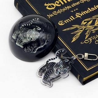 [Trend K 아크릴 키링 증정] 르웨이 호작도 문진 크리스탈 반구 문진 호랑이와 까치 + 아크릴 키링, 호랑이와까치