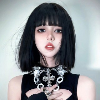 cos假髮短髮女 一刀切短直髮 漫畫劉海BOBO頭 整頂假髮 仿真假髮 全頭套, 淺金色-短髮-30CM,+送頭髮網和夾子, 1個