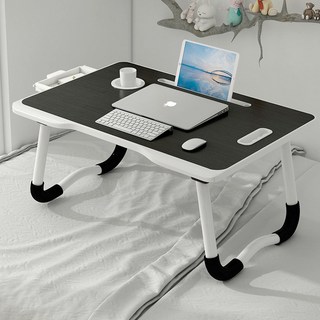 學習看書小桌子摺疊桌牀上書桌筆記本電腦桌吃飯桌懶人摺疊小桌子, 防滑腿注塑白邊黑拉絲+抽屜:60*40*27
