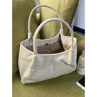 2025新款托特包今年流行日韓小衆時尚大容量日常通勤手提單肩包, 米白色,包包+肩帶