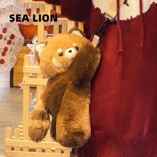 好評優選2025新款小浣熊趴趴包可愛毛絨包包單雙肩背包女玩偶兒童斜挎書包, 棕色