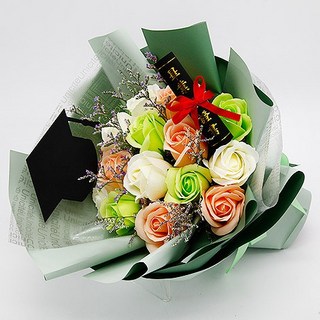 FlowerSP 畢業花禮玫瑰香皂花束 畢業花束/畢業禮物/畢業季/香皂花, 綠色系, 1個