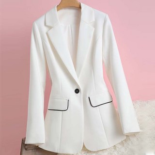 TIMEPURE 봄 가을 여성 심플 정장 자켓 아우터 프리미엄 정장 허리 조임 블랙과 화이트 클래식 슬림 긴팔 데일리룩과 직장 겸비 아이템 원버튼 디자인