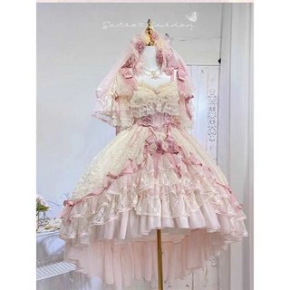 黛安薔薇Lolita短款連衣裙禮服花嫁lo裙生日禮服公主裙東南亞其他, 頭紗+手袖,S