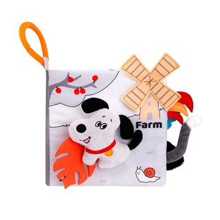 JoyBaby寶寶布書，立體尾巴觸覺認知學習書，動物英文黑白啟蒙認知書，嬰幼兒啟蒙學習玩具, 小狗款-F, 1個