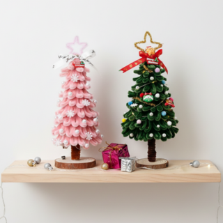 SOLAB 크리스마스 모루철사 DIY 트리 만들기 LED 올인원, 1개, 핑크트리