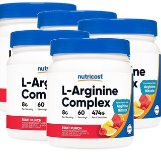 뉴트리코스트 엘-아르기닌 8g 컴플렉스 과일 펀치맛 Nutricost L-Arginine Complex, 5개, 454g