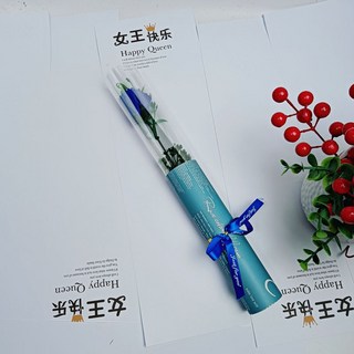 香皂花玫瑰康乃馨圓筒手捧花束 七夕禮物 教師節送禮, 藍色-康乃馨,花束長度35CM左右有誤差）, 1個