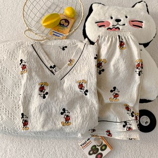 구름 면 잠옷 여성 반팔 반바지 달콤하고 루즈한 여름 귀여운 만화 캐주얼 홈웨어 세트