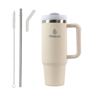 모굼 보온 보냉 대용량 손잡이 스텐 텀블러, 1개, 900ml, 로즈베이지