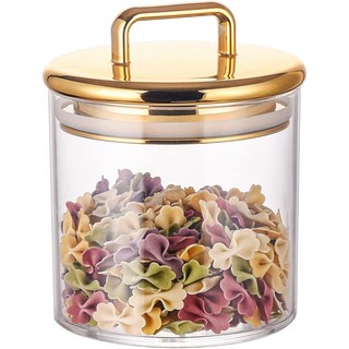 금색 밀폐 뚜껑이 있는 16온스 작은 아크릴 보관 약병 | 욕실 세면대 정리 용기 조개껍질 목욕 소금 면봉 치실용 이상적인 장식