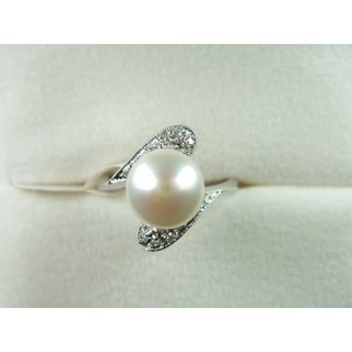 小樂珠寶設計 8mm天然珍珠戒指＊雙圓鑽款
