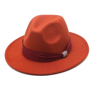 가을 겨울 모직 모자 레이디 커플 큰 챙 에지 일치하는 페도라, B. L(58-60cm), 9. Rust red, 1개