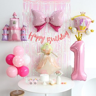 이벤트홀릭 공주 풍선 생일파티용품세트 핑크 성 캐슬 마차, 1개, 숫자풍선 1