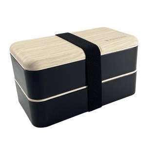 摸摸鯨魚 日式雙層餐盒 附綁帶, 黑色, 1個