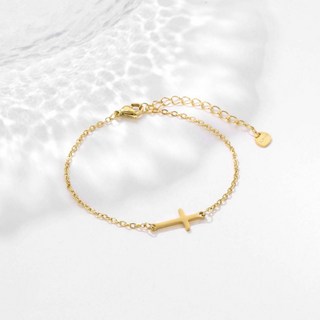 基督徒禮物十字架手鏈/手環 鍍14k/銀色金色 附禮盒 不掉色