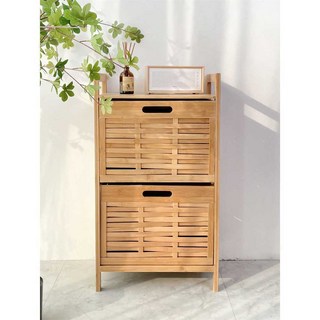 뱀부수납장 대나무 서랍장 침실 2단 미용실수건장, 1개, 수납장(수납바구니 포함)
