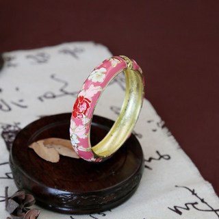 北京景泰藍古法手鐲民族風牡丹花鐲子飾品首飾琺琅創意旅遊品禮物20251015, 大寬-玫紅色, 玫紅色