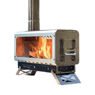 우드오라 캠핑 화목난로 이중 연소 화로대, 블랙 화목난로