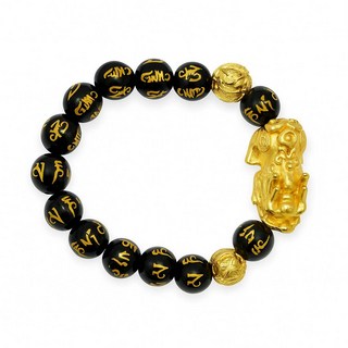 【幸運星】現貨 實拍 貔貅手鏈 開光 六字真言黑曜石佛珠 沙金貔貅 開運招財 手串 送戒指 生日禮物