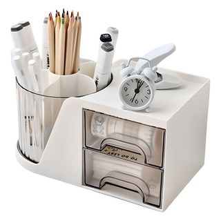 旋轉式筆筒桌面收納盒, 白色, 1個
