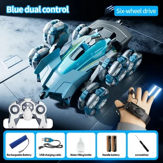 Y6 원격 제어 자동차 제스처 유도 변형 스턴트 4WD 스프레이 레이싱 장난감 소년 선물, 02 blue with watch 6wd