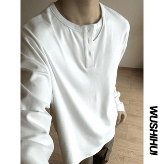 德絨打底衫男秋冬季亨利領重磅休閒舒適加絨保暖圓領長袖T恤