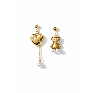 可愛小熊與愛心造型珍珠耳夾 (一對)