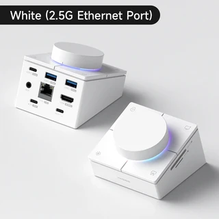 Hagibis 손잡이 USB C 허브(단축 버튼 포함) Type-C 도킹 스테이션 볼륨 조정 Macbook Win 노트북용 데스크, 01 WHITE