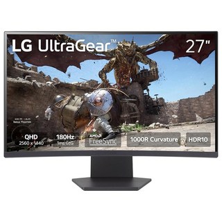 LG 27GS60QC-B 울트라기어 곡선형 게이밍 모니터 27인치 QHD (2560x1440) 180Hz 1ms 1000R AMD FreeSync HDR10 HDMIx2 디스플, 27 inch