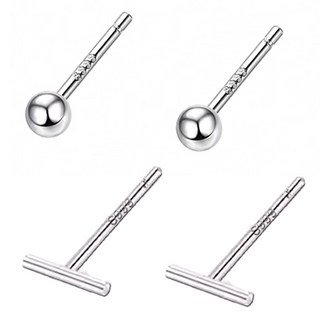 [바이베이직] 은볼 귀걸이 3mm + 일자 귀걸이 6.6mm 2개 세트 99.9% 실버 전체은 심플 레이어드 피부안심 무알러지 순은 악세사리