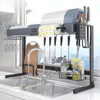 Crei 크레이 LS형 길이조절 확장형 식기건조대, 1개, 그레이, 2단